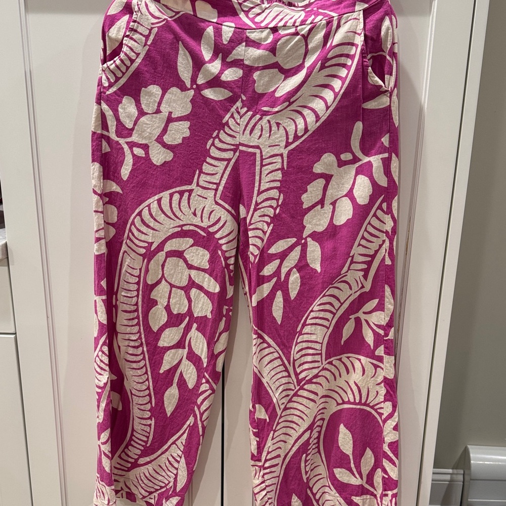 Christian Siriano Pink and White Patterned Linen Pants